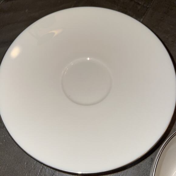 Olympia Platinum by Lenox Flat Cup & Saucer Set of 4 USA White w/ Silver Rim - Picture 7 of 10